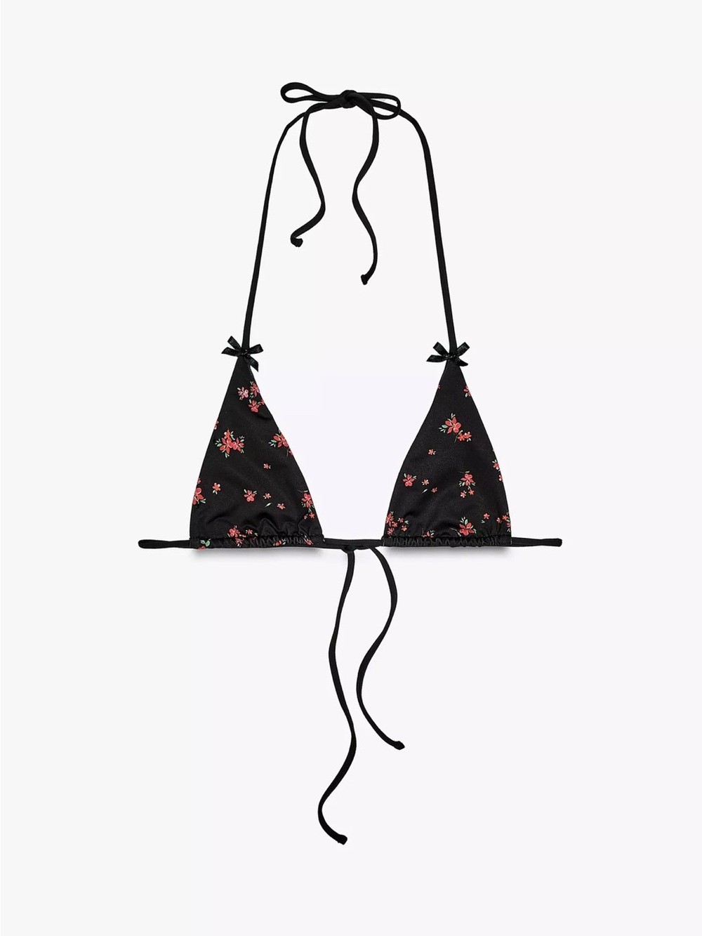 Zara Black Triangle Bikini Top with Pink Floral Print - Women Swim
